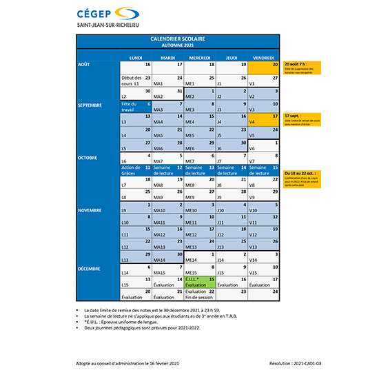 Calendrier 2023 automne