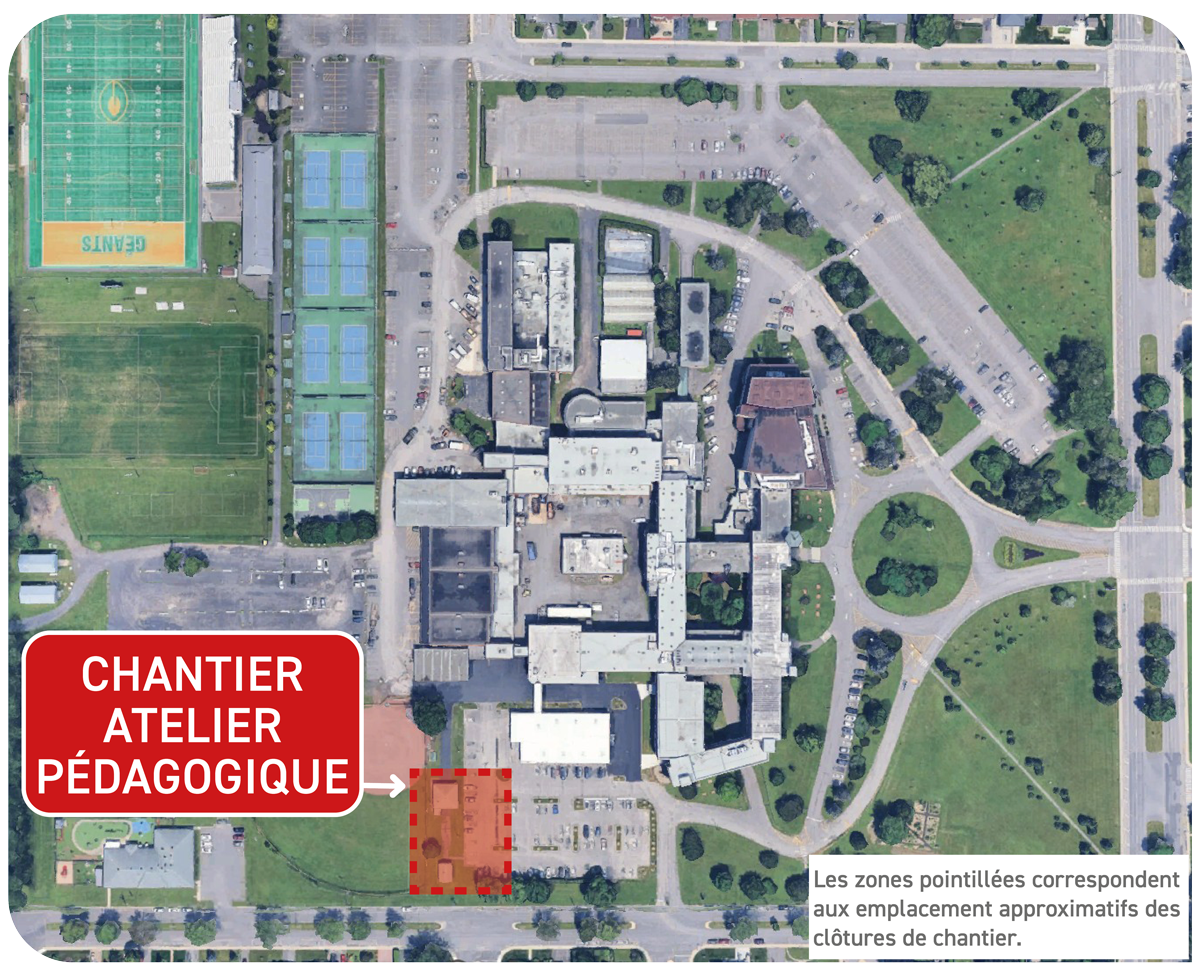 Vue aérienne du site de construction de l'Atelier pédagogique du Cégep Saint-Jean