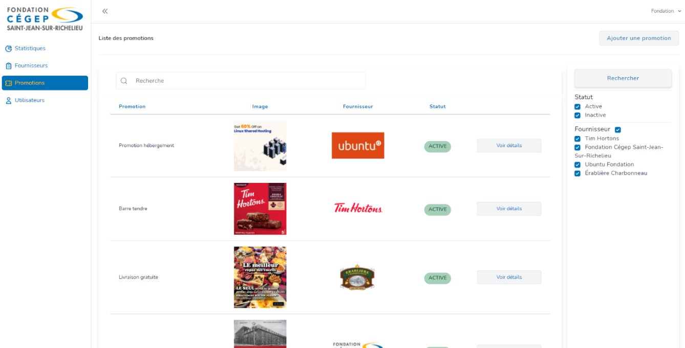 Site administrateur de l'application mobile