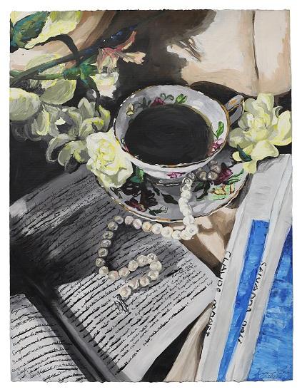 Eugénie Bérubé, Nature morte, Acrylique sur papier Mohawk noir, 2021