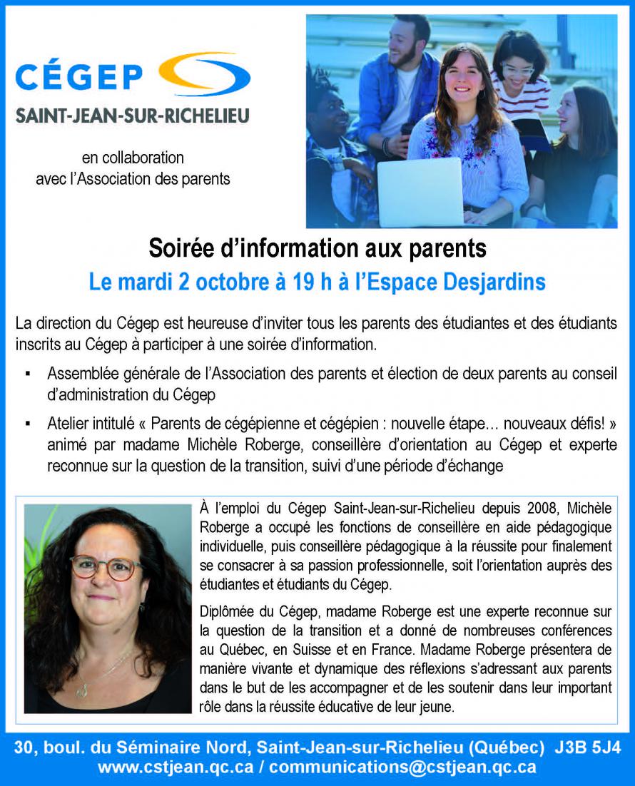 soirée rencontre parents Cégep Sain-Jean-sur-Richelieu