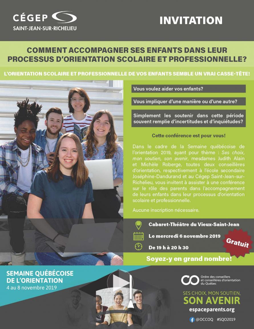 conférence, invitation, cégep saint-Jean, orientation